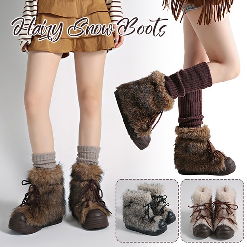 Womens retro hairy snow boots - hairy,