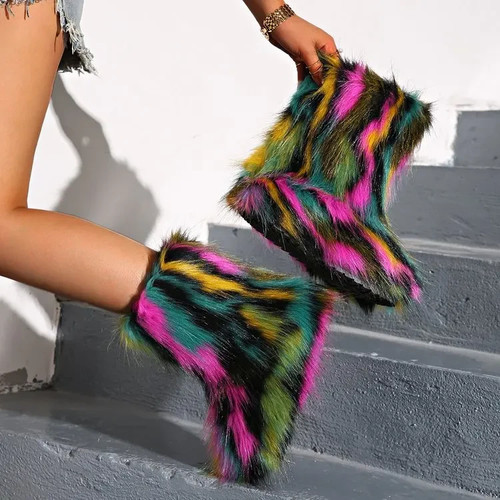 Womens fluffy faux fur - faux, boots