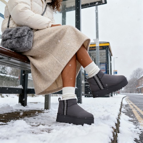Grey furry lined - lined, boots